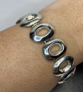 Sterling Silver Modernist Oval Circle Modern 60G Bali Cuff Mexico Bracelet 6 3/4 - Picture 1 of 15