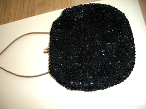 Vintage Abendtasche goldfarben Schlangengriff schwarz Perlen - Bild 1 von 1