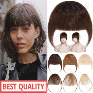 Natural Clip In 100% Remy Human Hair Extensions Thick 3D Bangs Fringe Hairpiece - Picture 1 of 37