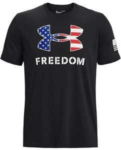Under Armour Mens UA Freedom Flag Logo T-Shirt Sz Medium Black USA Patriotic Tee - Picture 1 of 6