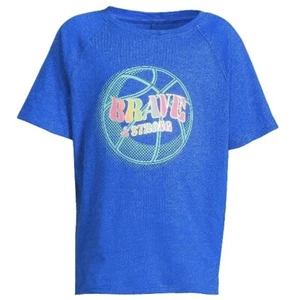 Athletic Works Girls Foil Graphic Tee Small 6-6X New with Tags Brave Strong Blue - Picture 1 of 5