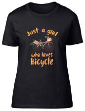 Girl Who Loves Bicycle Womens T-Shirt Pedal Wheel Bike Cycling Ladies Gift Tee