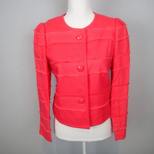 J CREW  blazer coat jacket 6 coral pink cotton blend cropped fray ar  - Picture 1 of 11
