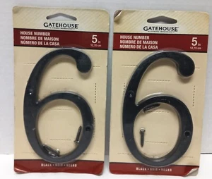 Gatehouse Black Powder Coated Solid Zinc 5 Inch House Numbers #6 Lot Of 2 New - Foto 1 di 5