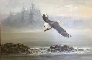 M.P. Elliott Oil On Canvas American Bald Eagle In Flight Realism Huge 24 X 36” - Picture 1 of 10