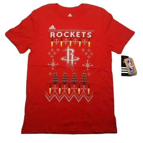 New Adidas Houston Rockets Youth L 14-16 NBA Christmas Day Shirt Ugly Sweater Cover