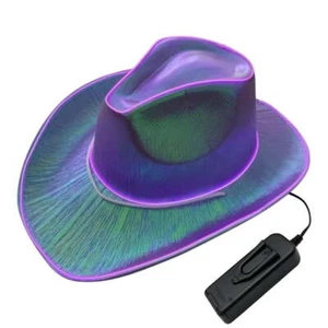 PartyGlowz EL WIRE Light Up Iridescent Space (Purple) Cowboy/Cowgirl Hat - Picture 1 of 6
