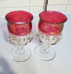 Kings Crown Ruby Red Glass Set Of 2 Goblets 5 3/4" Tall - 0028 - Picture 1 of 4