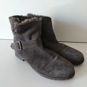Mantaray Brown Ankle Boots UK 8 Suede Effect Buckle Faux Fur Lined Womens Winter - Picture 1 of 10