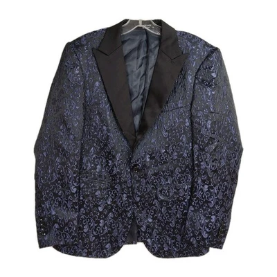 Coofandy Blazer Men's XS Black w/ Dark Purple Embroidery One Button Closure - Image 1 of 4
