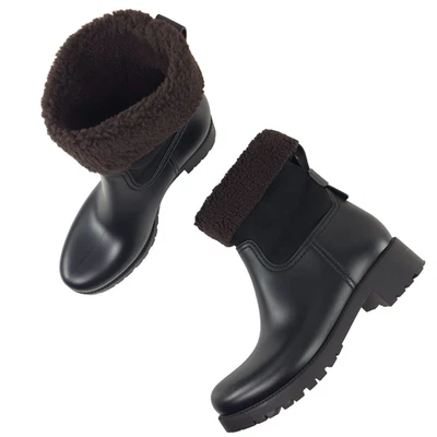 SEE BY CHLOE Women's EU SIZE 40 Black Faux Shearling Toe Block Heel Rain Boots.. - Image 1 of 4