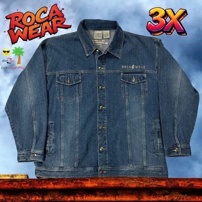 RocaweaR Men's Denim Jacket Size 3XL Embroidered Very Nice CLEAN! L👀K  READ🕮 - Image 1 of 4