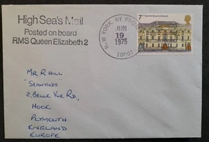 1975 Cunard RMS Queen Elizabeth 2 Paquebot Posted On Board High Seas Post Cover - Picture 1 of 4