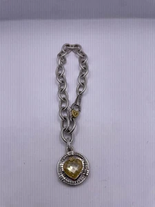 Judith Ripka JR TWO Sterling Silver 18k Gold Heart Charm Bracelet FREE SHIPPING - Picture 1 of 5