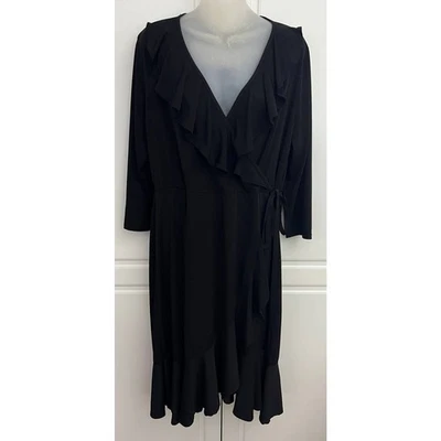 Vestido Janette Plus Negro Imitación Envolvente con Volantes Dobladillo Talla 2X Nuevo sin Etiquetas Foto 1 de 4