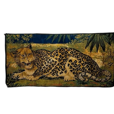 Vintage Leopard Cheetah Tapestry Woven Wall Hanging Italy 39 X 19 - Image 1 of 4