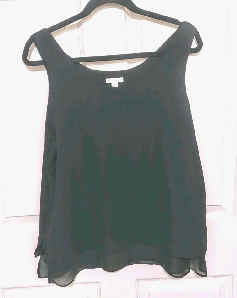 Mujer Talla L Negro Capas Transparente Forrado Sin Mangas Femenino Fluido Campana Hada Top Foto 1 de 4