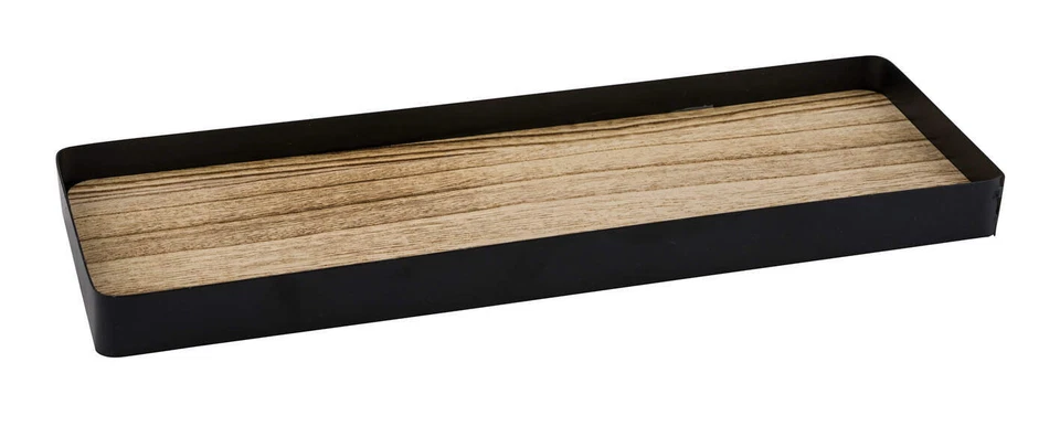 Metall Tablett Schwarz Holzboden Gummifuß Tischdeko 40cm Lang - Bild 1 von 1