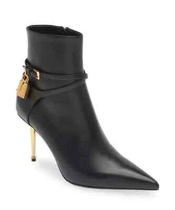 NEW Tom Ford Ankle Booties With Gold Pad Lock And Gold Nail Heel 40, 10 US - Picture 1 of 6