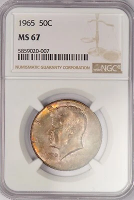 1965 TONED Kennedy Half Dollar NGC MS 67 Toning Silver Coin 50C - Image 1 of 4