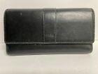 Coach Black Leather Trifold Checkbook Wallet Clutch