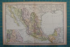 Mexico Vintage Original 1894 Rand McNally World Atlas Map Lot - Picture 1 of 5