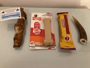 4 X Dog Chew Treats - Antler, Nylabone, Jumbone, Ostrich Foot - Picture 1 of 10