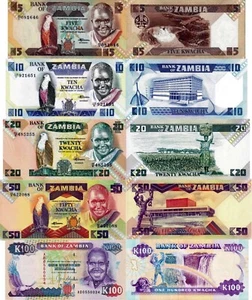 ZAMBIA - Lotto Lot 5 banconote 5/10/20/50/100 kwacha FDS - UNC - Imagen 1 de 1