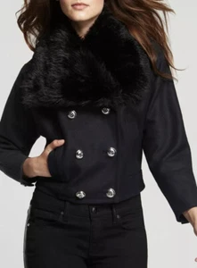 Nuevo Juicy Couture Mujer Mod Chaqueta de Vuelo Abrigo Piel Sintética Lana Negra Talla M $350 - Imagen 1 de 6