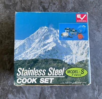 Juego de cocina de camping EVERNEW hecho en JAPÓN, modelo S, acero inoxidable, vintage, NUEVO Foto 1 de 4