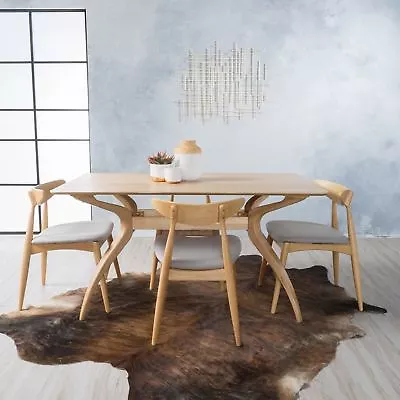 Issaic Mid-Century Modern 5-Piece Fabric Upholstered Dining Set w/ Wood Frame - Image 1 of 4