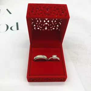 Anillo de Terciopelo Rojo Hueco Caja Pareja Doble Anillo Caja Portador Para Boda Regalo Favor - Imagen 1 de 8