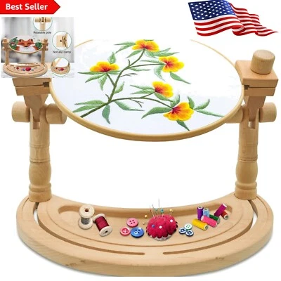 Adjustable Hands-Free Embroidery Hoop Stand - Rotating Wood Frame for Crafters - Image 1 of 4