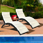 2pcs Foldable Rattan Wicker Chaise Lounge Chair W/ Cushion Patio Outdoor