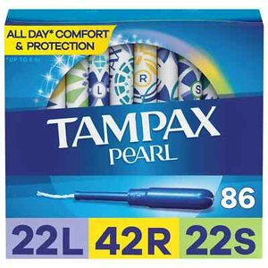 Tampax Pearl Tampons Trio Pack, Unscented, 86 ct. - Picture 1 of 6