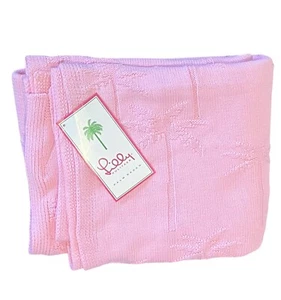 Lilly Pulitzer Palm Beach Cotton Throw Blanket Pink Knit Made in USA New - Picture 1 of 9