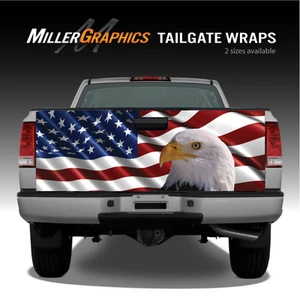 Waving American Flag Bald Eagle #2 Truck Tailgate Vinyl Graphic Decal Wraps - Picture 1 of 3