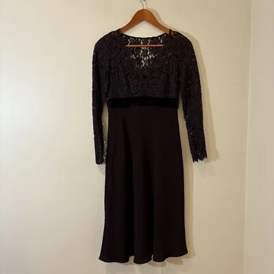 Vintage Talbots Women Midi Dress 4P Chocolate Brown Empire Waist Beaded Cocktail - Image 1 of 4