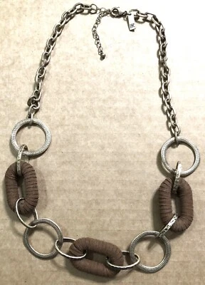 INC International Concept Bold Chunky Gold Tone Chain & Brown Leather Necklace - Image 1 of 3