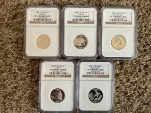 2008 S NGC PF70 ULTRA CAMEO SILVER PROOF 5 COIN STATEHOOD QUARTER SET 25C - Picture 1 of 6
