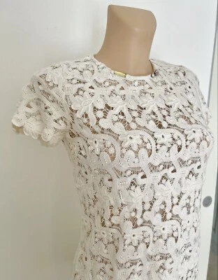 Roberto Cavalli Mini Dress Organza White Lace Trim Ivory Embroidered IT44 US8 - Image 1 of 4