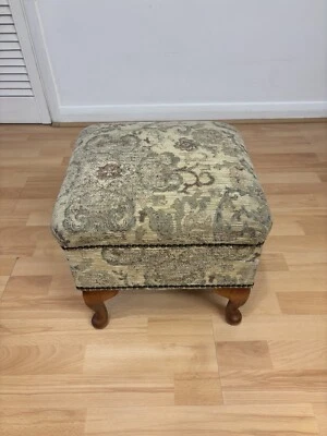 Vintage Footstool Ottoman Sewing Box With Floral Design & Queen Anne Style Legs - Image 1 of 4