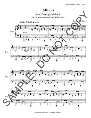 NEW Alleluia from Songs JSU-170623.1. f Orlando f. pno, trpt in C and SATB chr  - Image 1 of 2