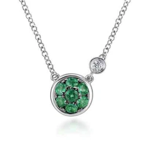 Gabriel & Co 925 Emerald Cluster And Diamond Pendant Necklace - Picture 1 of 3