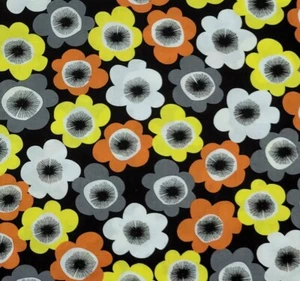 Floral Flower Graphic Garden Orange Yellow Black Geometric Cotton AFM Fabric BTY - Picture 1 of 7