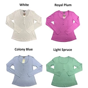 Eddie Bauer Women's Soft Ribbed Long Sleeve Scoop Snap Henley - Picture 1 of 10