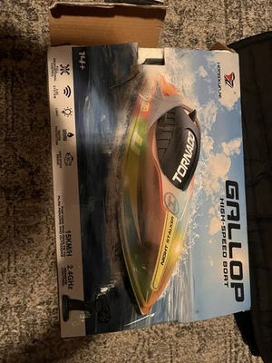 Gallop High-Speed RC TORNADO Boat w LED Light Remote Control ORANGE 14+ Open Box - Image 1 of 2