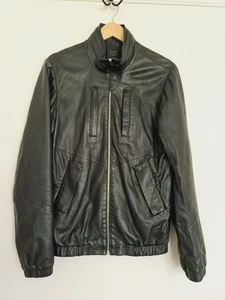 G-STAR RAW Lamb Leather Jacket Mens Unisex Jet Black Biker Bomber Military S - Picture 1 of 24