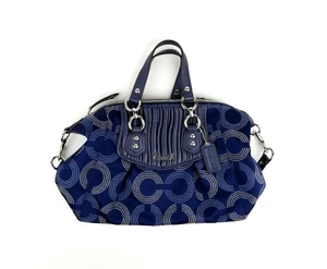 Coach Ashley Umhängetasche gerafft Leder Signatur Op Art gepunktet marineblau F20015 - Bild 1 von 14