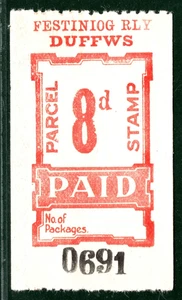 GB Wales FESTINIOG RAILWAY Parcel Stamp 8d *DUFFWS* STATION Mint MM WHB22 - Picture 1 of 10